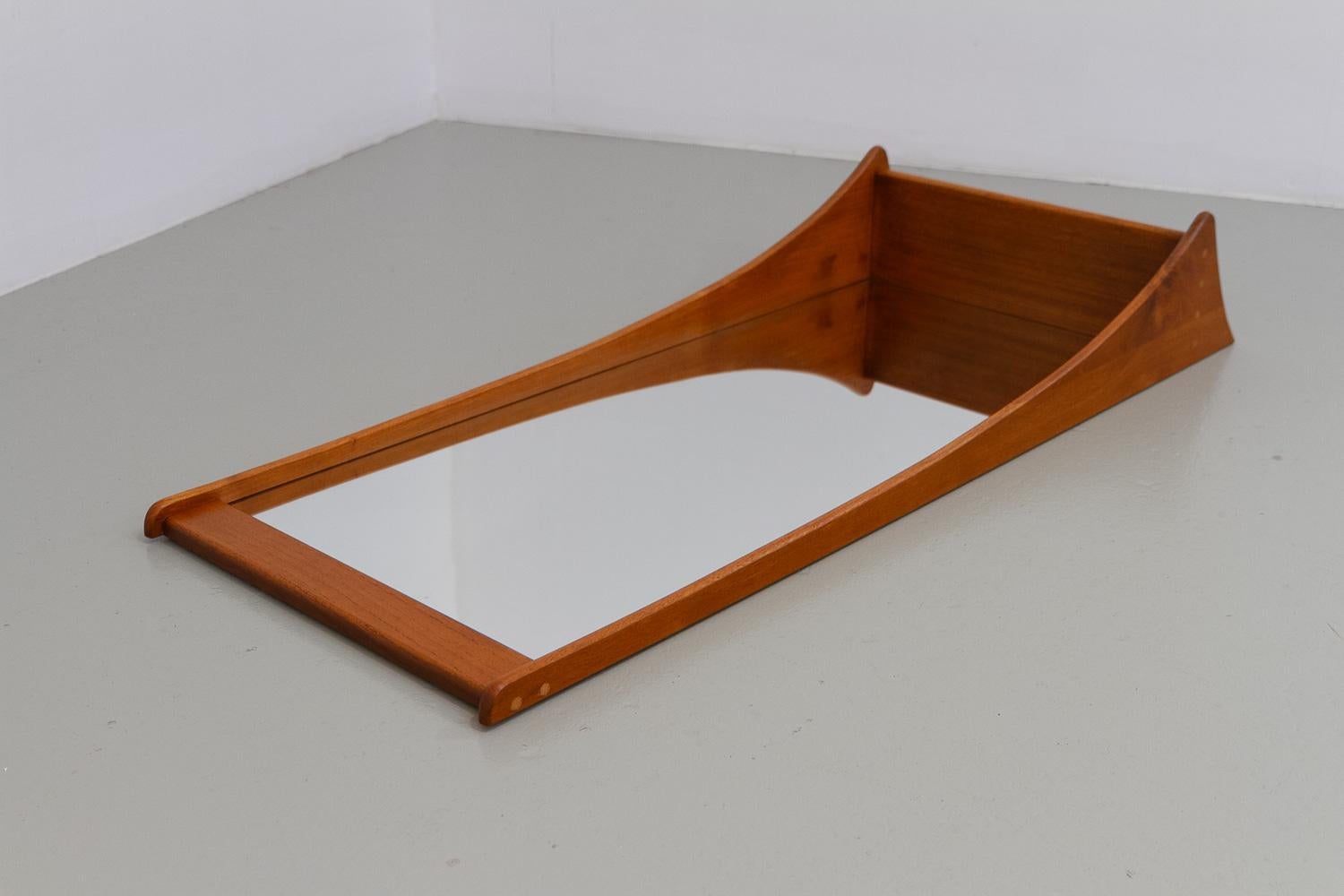 Mid-20th Century Danish Modern Teak Wall Mirror with Shelf by Jansen Spejle, 1960s. For Sale