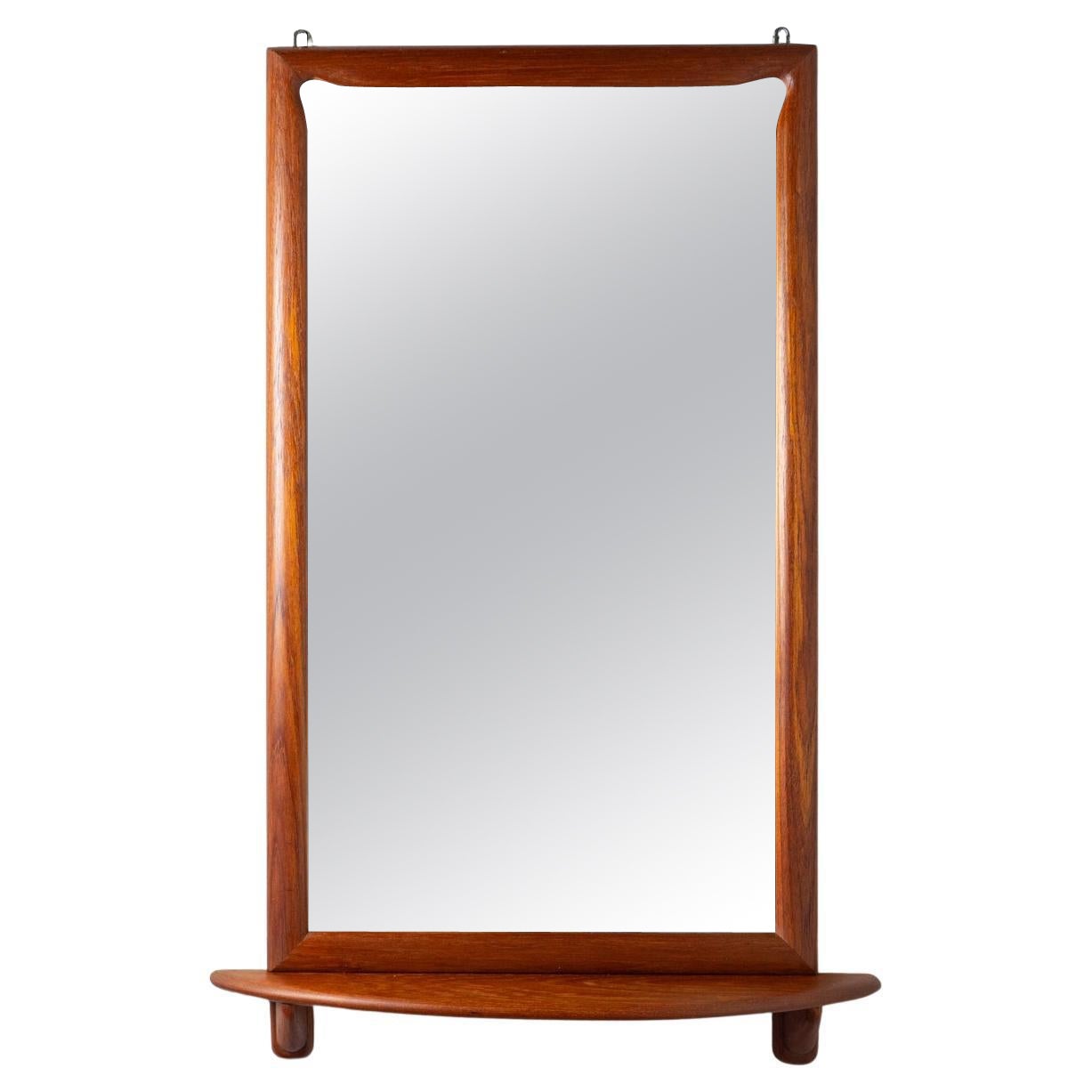 Espejo de pared moderno danés de teca con estante
