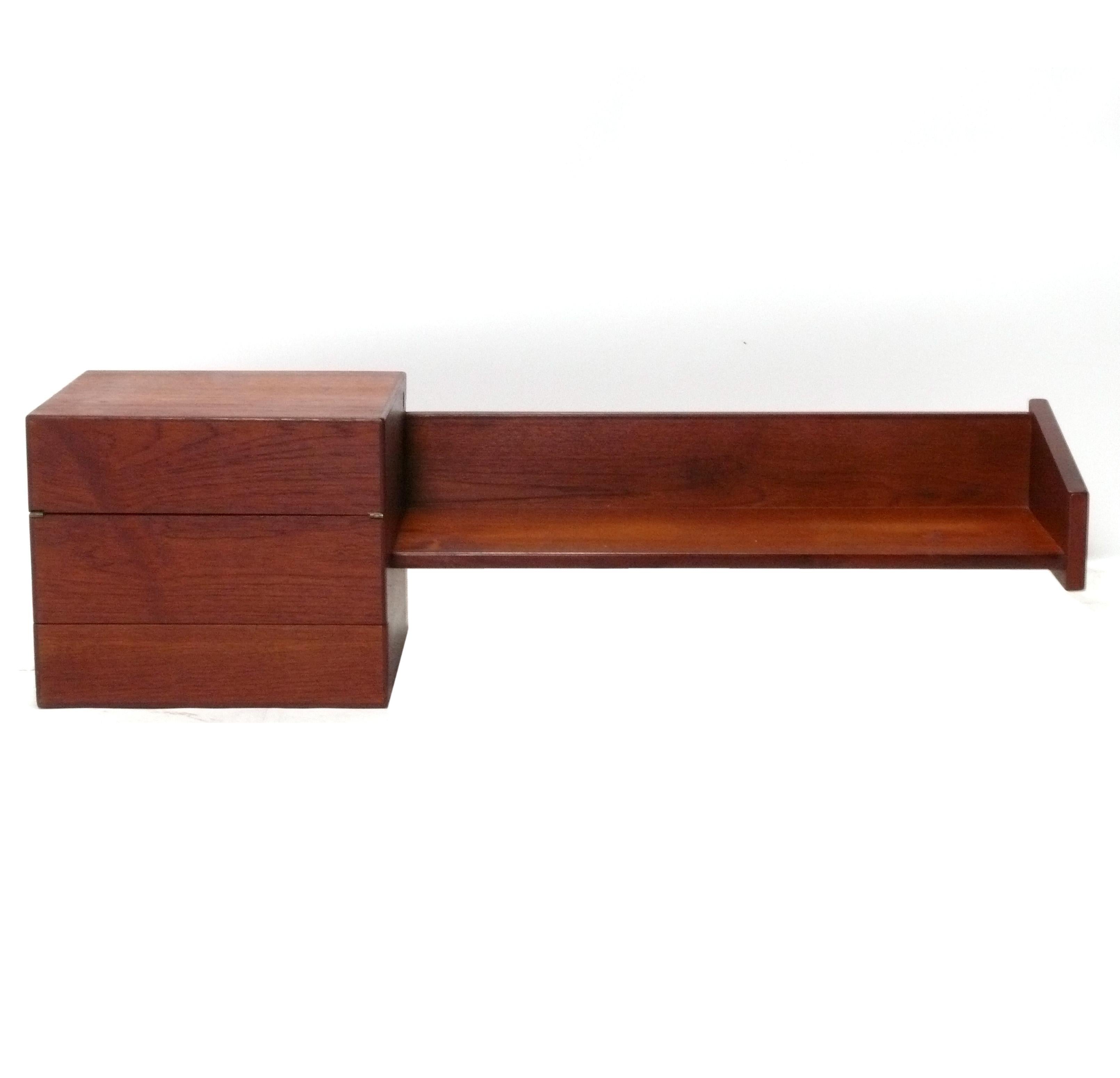 Mid-Century Modern Danish Modern Teak Wall Mounted Console Table and Arched Mirror with Brass Trim For Sale