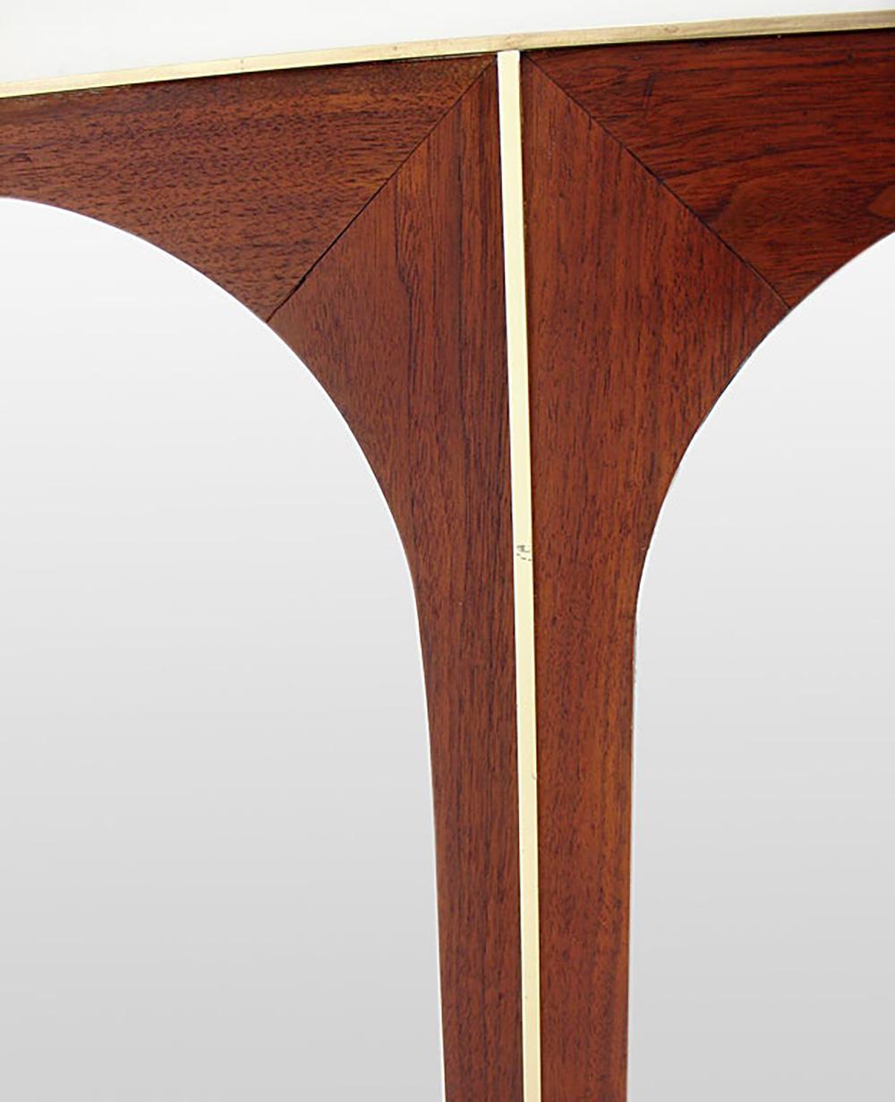 Danish Modern Teak Wall Mounted Console Table and Arched Mirror with Brass Trim For Sale 2