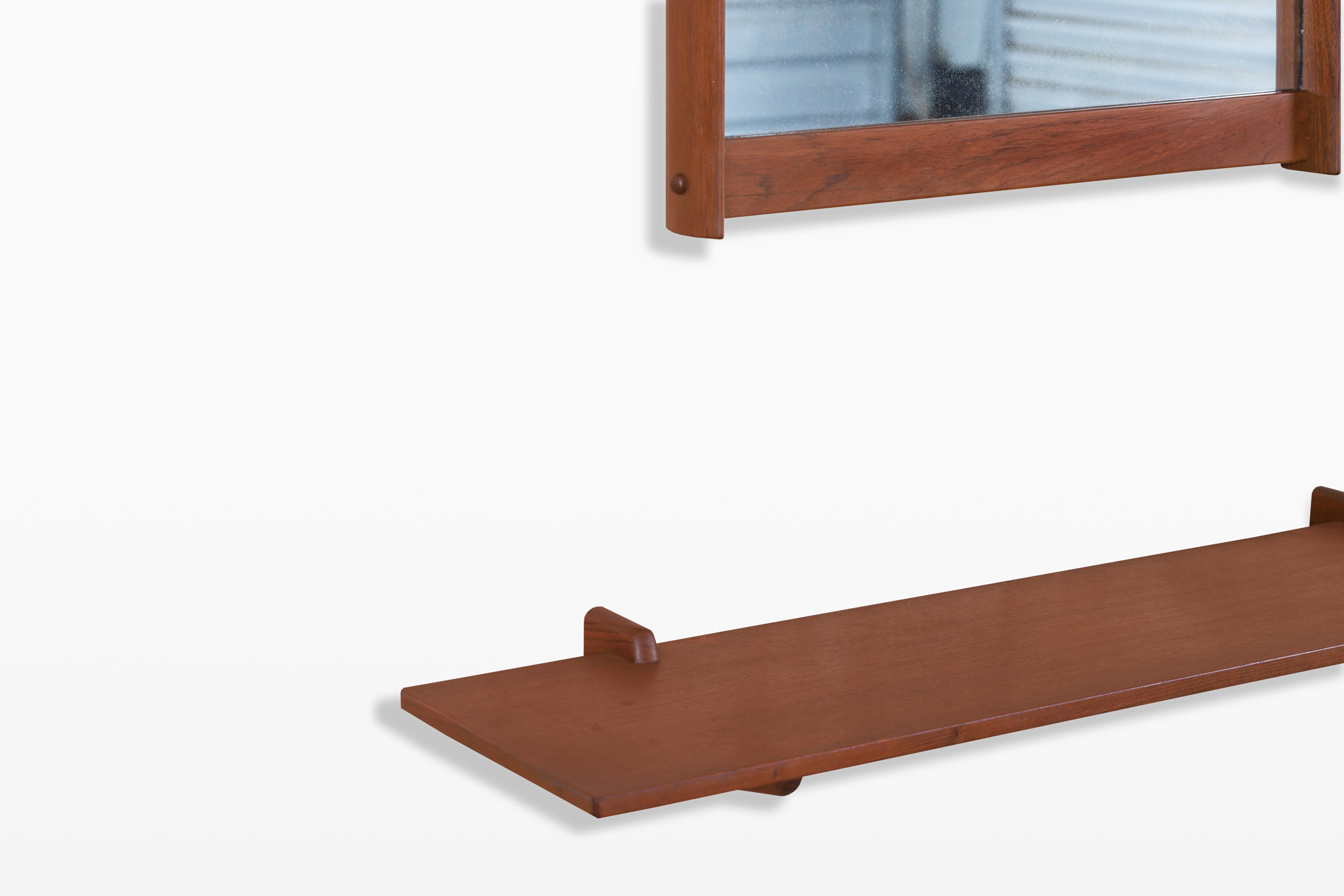 Specchio da parete in teak moderno danese con mensola di Kai Kristiansen in vendita 4