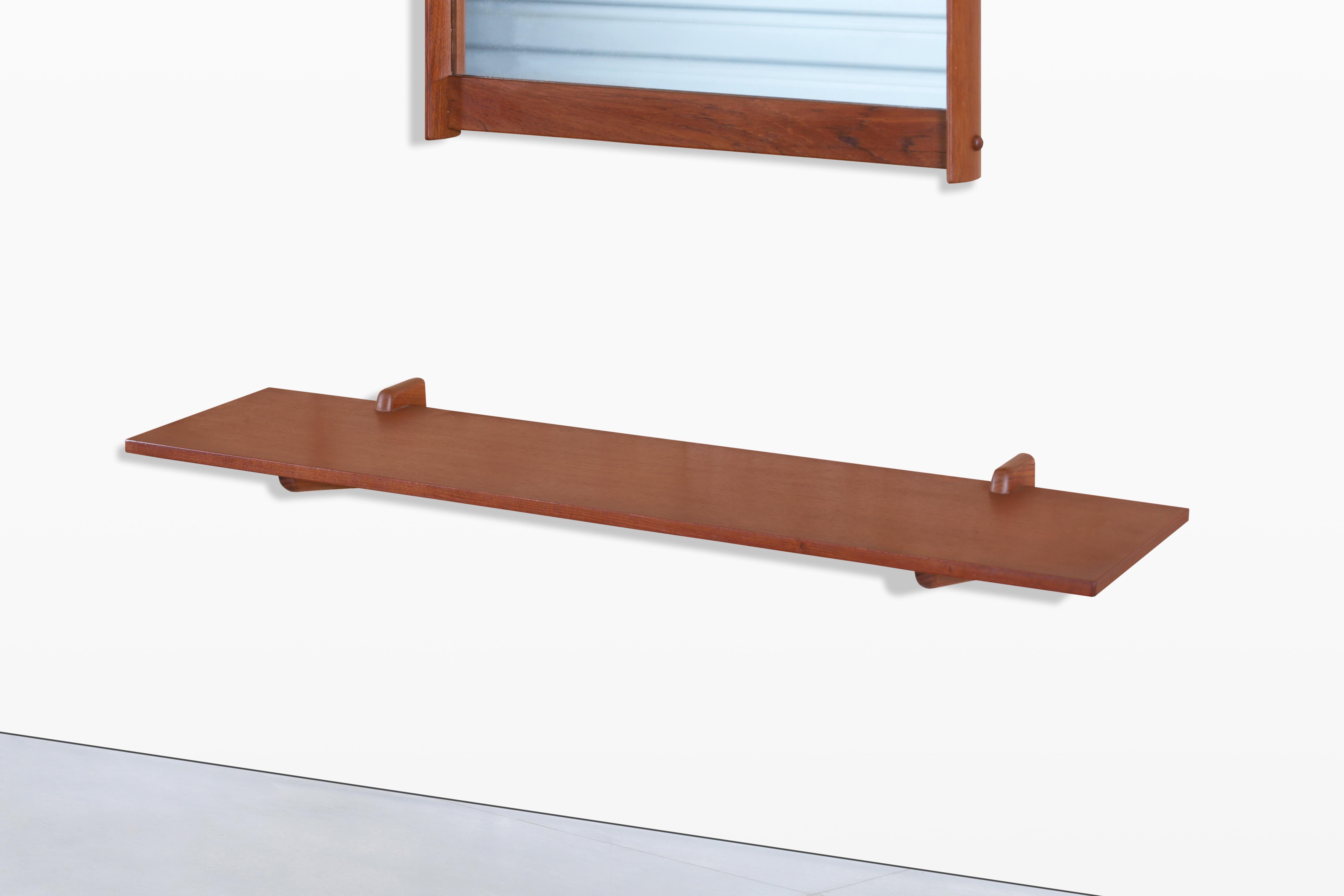 Mid-Century moderno Specchio da parete in teak moderno danese con mensola di Kai Kristiansen in vendita
