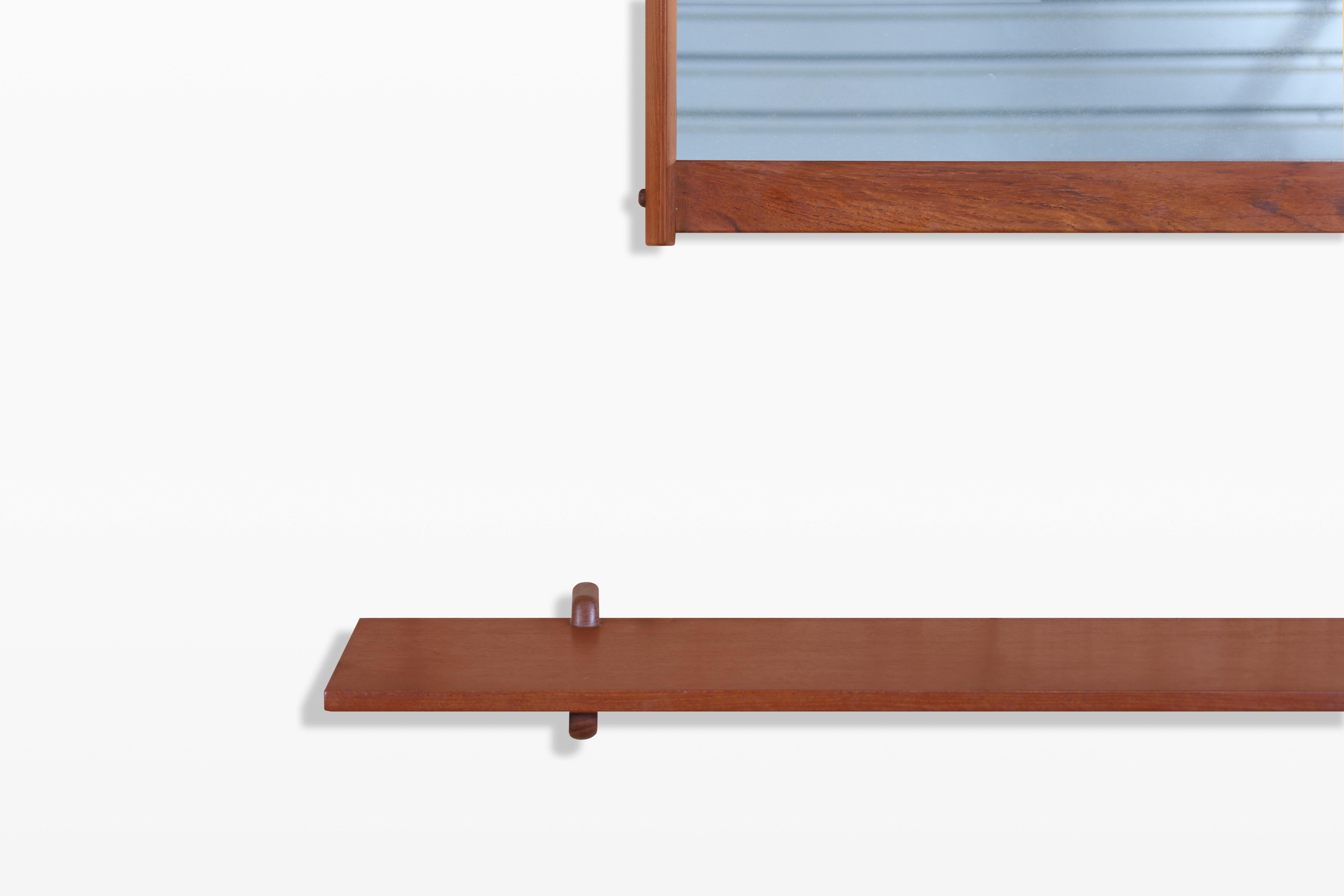 Specchio da parete in teak moderno danese con mensola di Kai Kristiansen in vendita 2