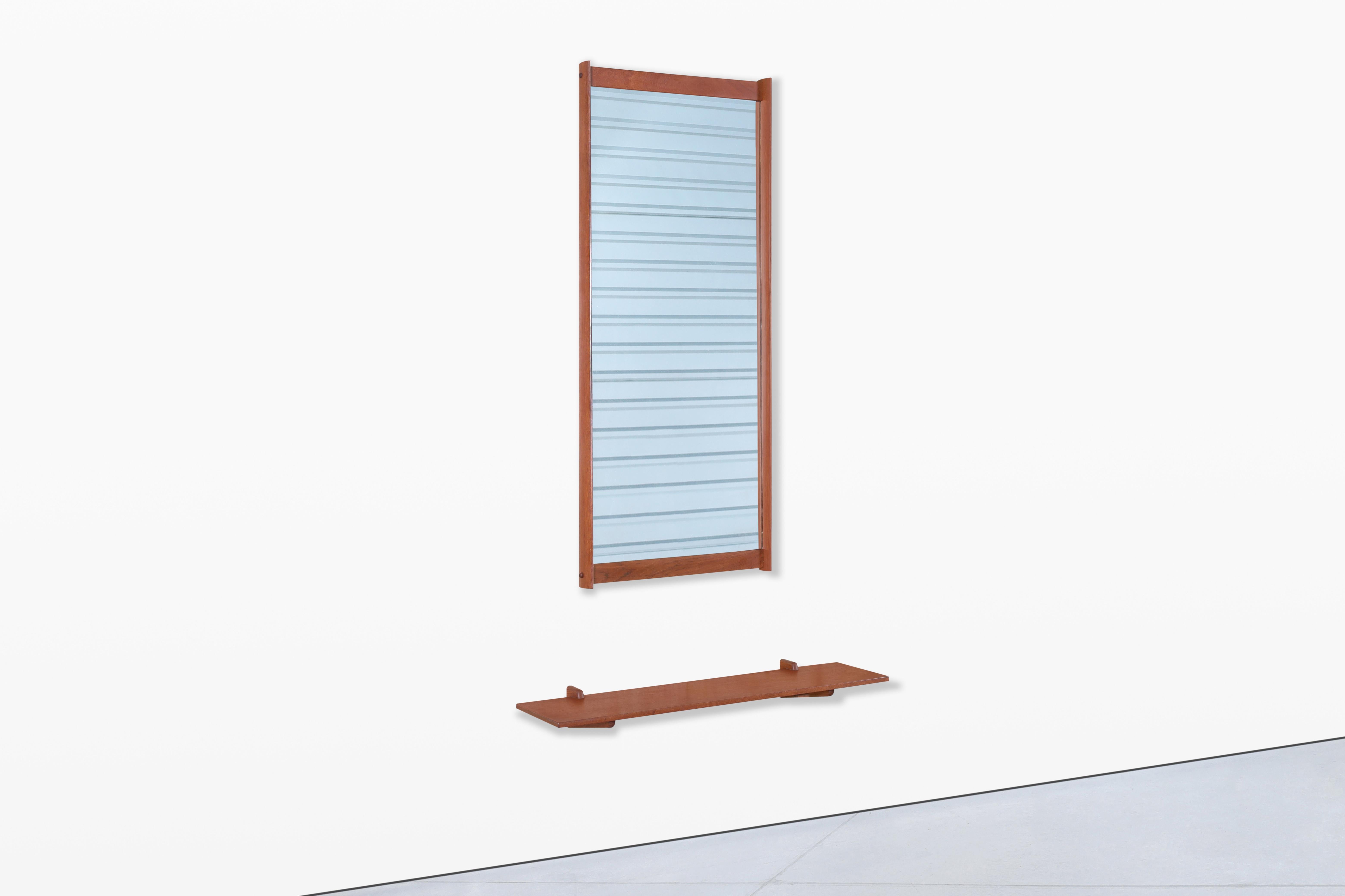 Specchio da parete in teak moderno danese con mensola di Kai Kristiansen in vendita 3