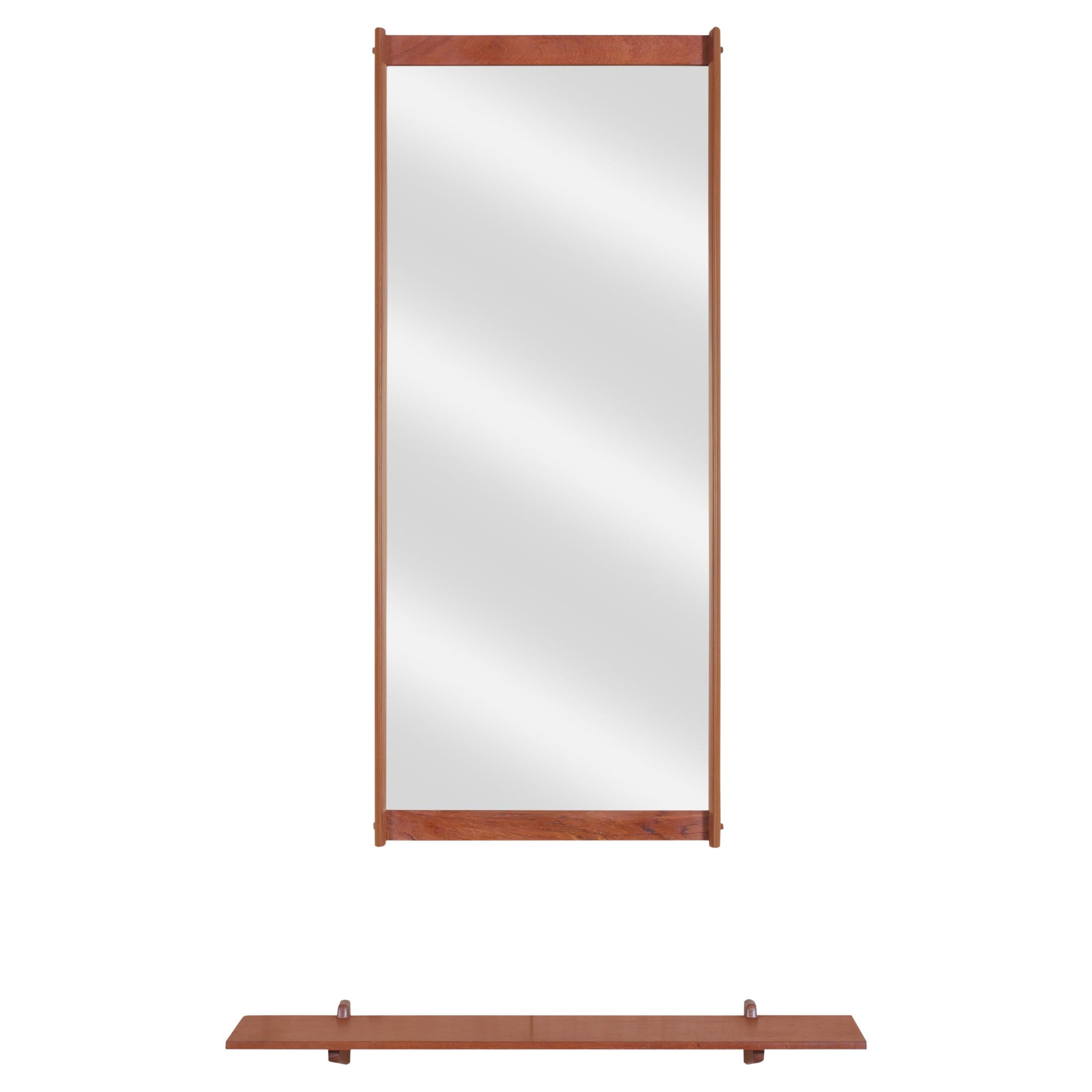 Specchio da parete in teak moderno danese con mensola di Kai Kristiansen in vendita