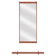Specchio da parete in teak moderno danese con mensola di Kai Kristiansen