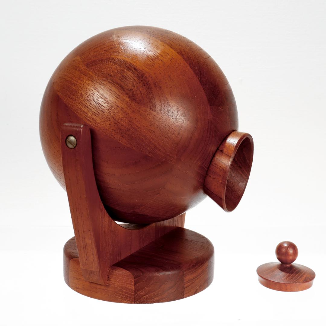 Danish Modern Teak Wall Mounted Swiveling Salt Ball or Canister In Good Condition For Sale In Philadelphia, PA