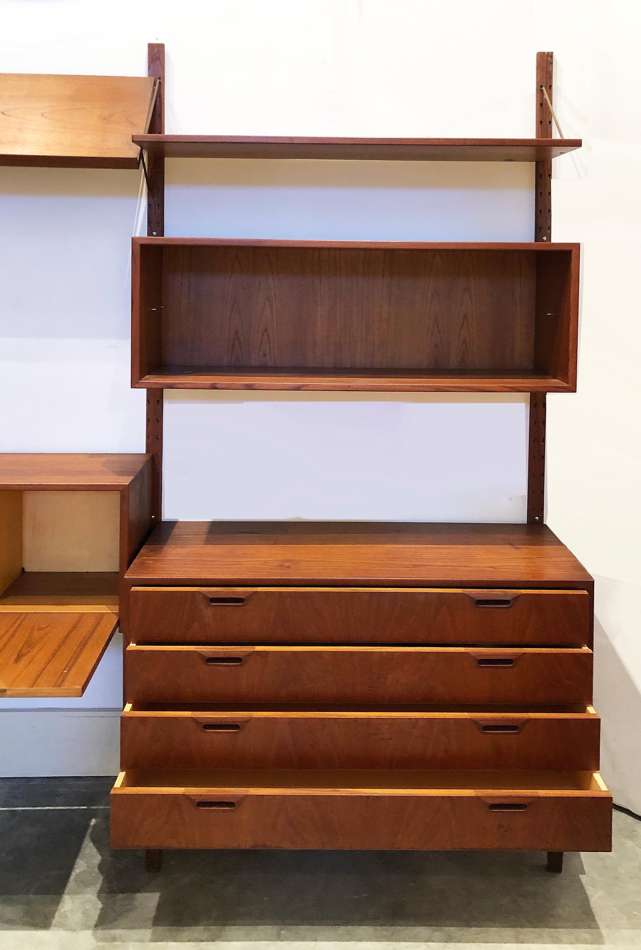 Metal  Danish Modern Teak Wall Unit by Poul Cadovius, Attributed, 1950s
