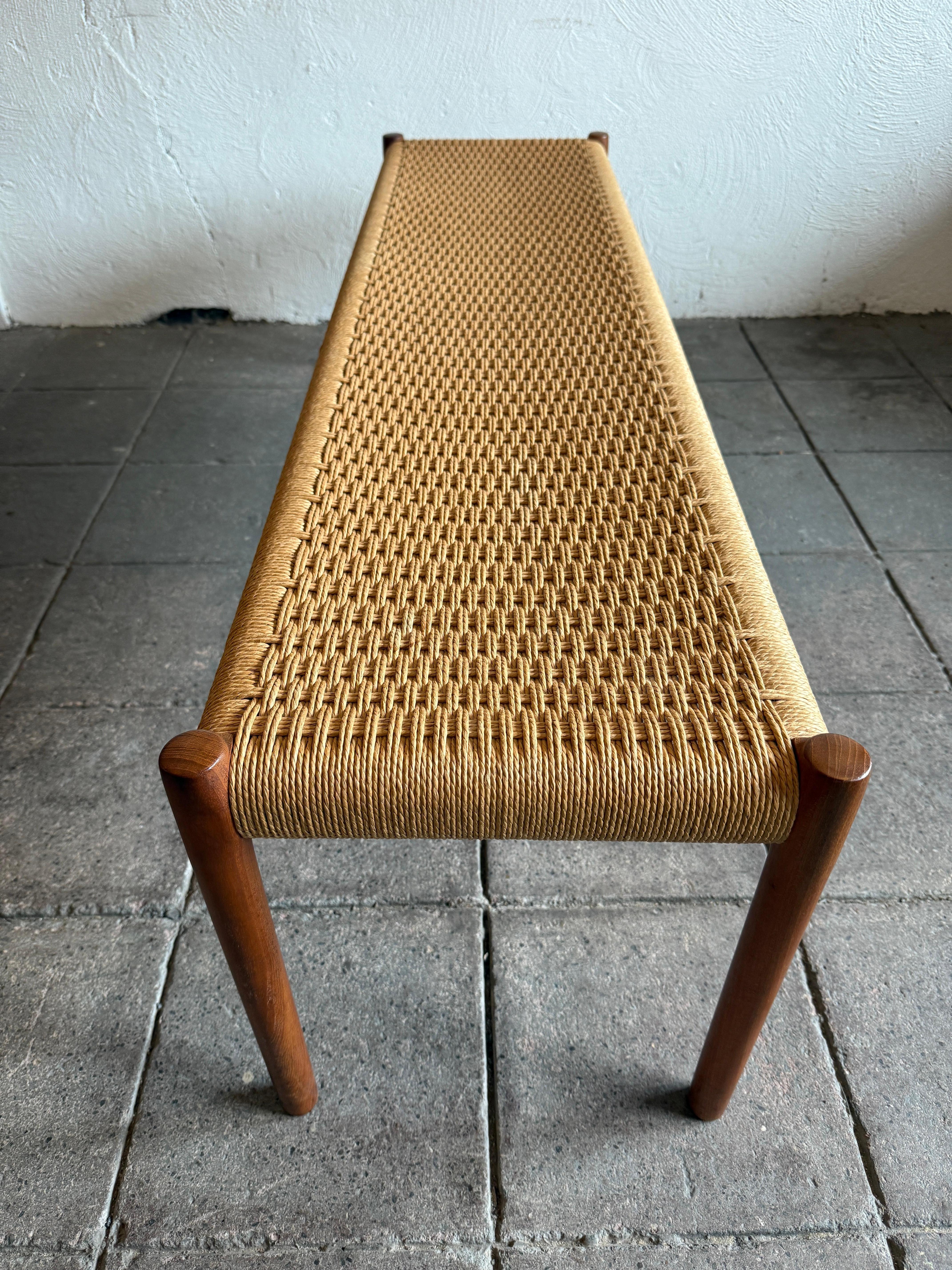 Late 20th Century Danish Modern teak woven Bench by Niels Otto Møller for J.L. Moller For Sale