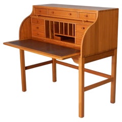 Retro Danish Modern Teak Writing Desk by Andreas Hansen, 1960's Masterpiece w/Roll Top