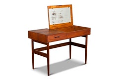 Danish Modern Teak Writing Desk with Flip Up Vanity