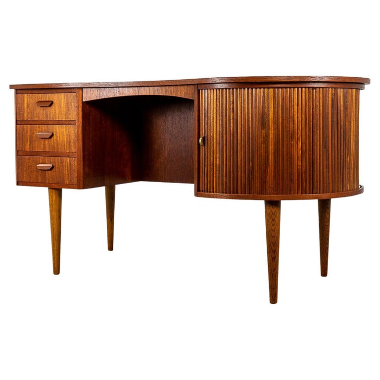 Danish Modern Teak Writing Desk with Tambour Doors For Sale at 1stDibs