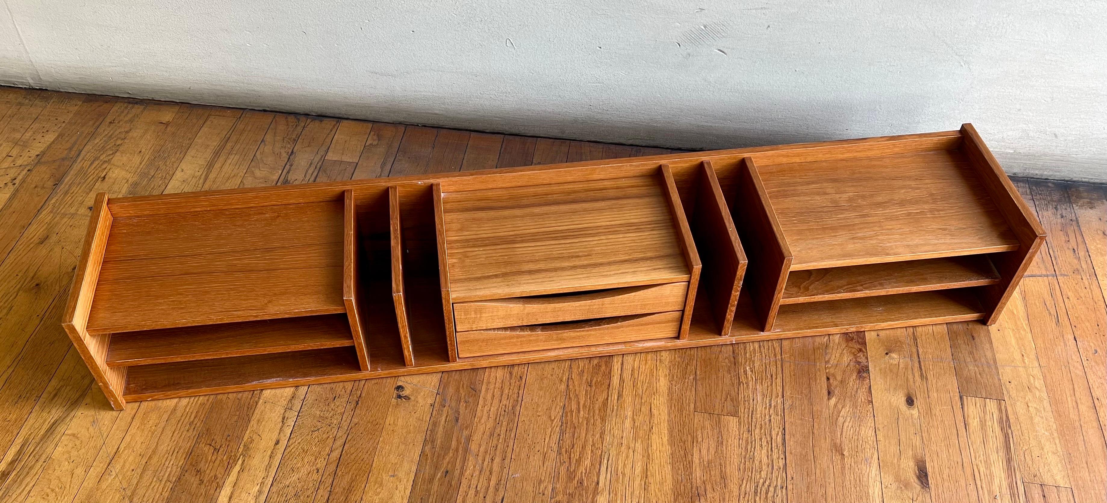Scandinavian Modern Danish Modern Teak x Long Desk Top Organizer with Double Drawer