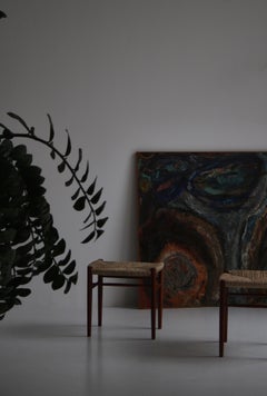 Tabourets modernes danois en teck et gazon par Peter Hvidt & Orla Molgaard, années 1950