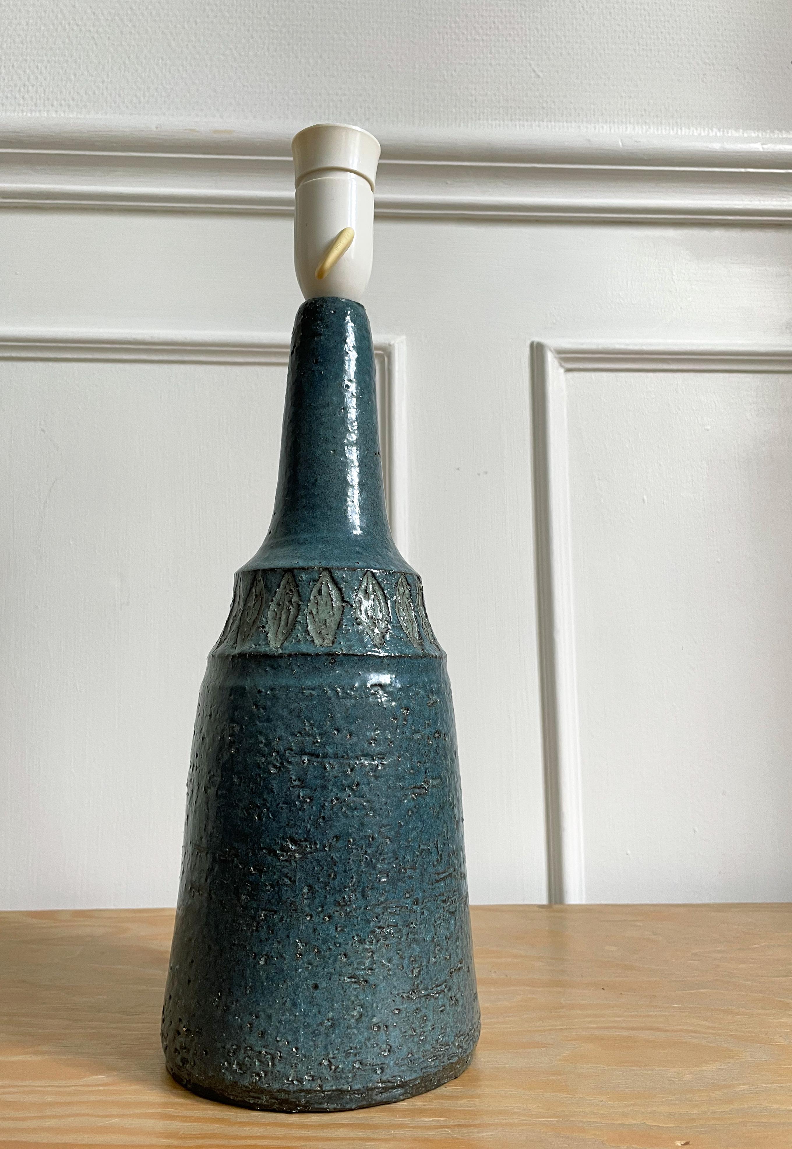 Danish Modern Teal Glazed Ceramic Table Lamp, 1960s In Good Condition For Sale In Copenhagen, DK