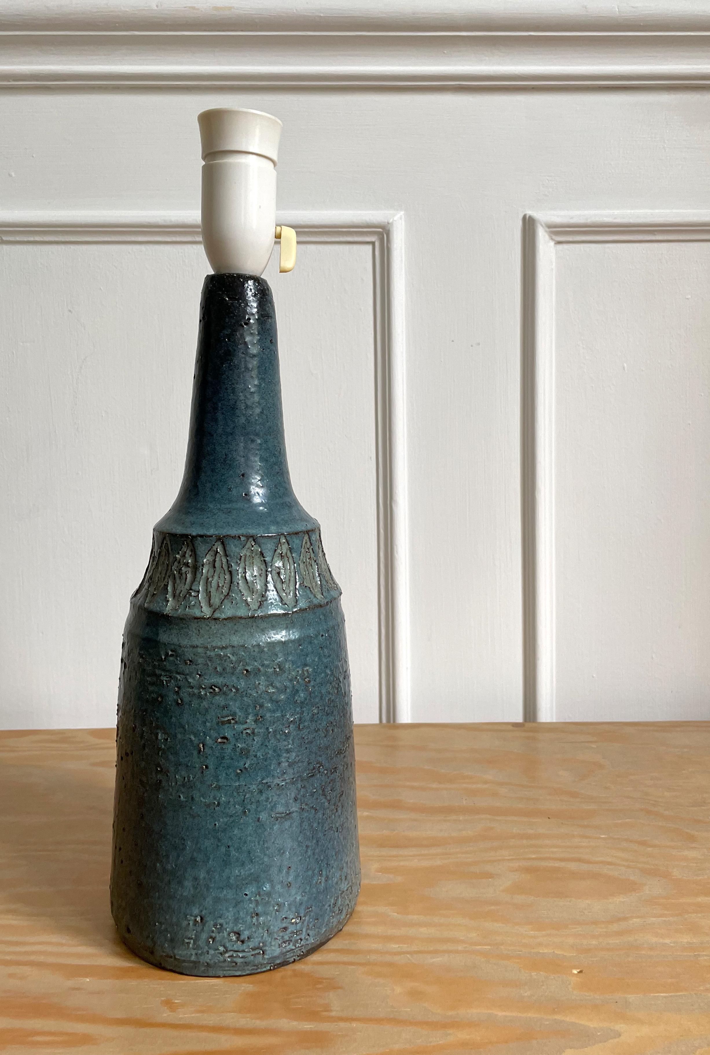 Pottery Danish Modern Teal Glazed Ceramic Table Lamp, 1960s For Sale