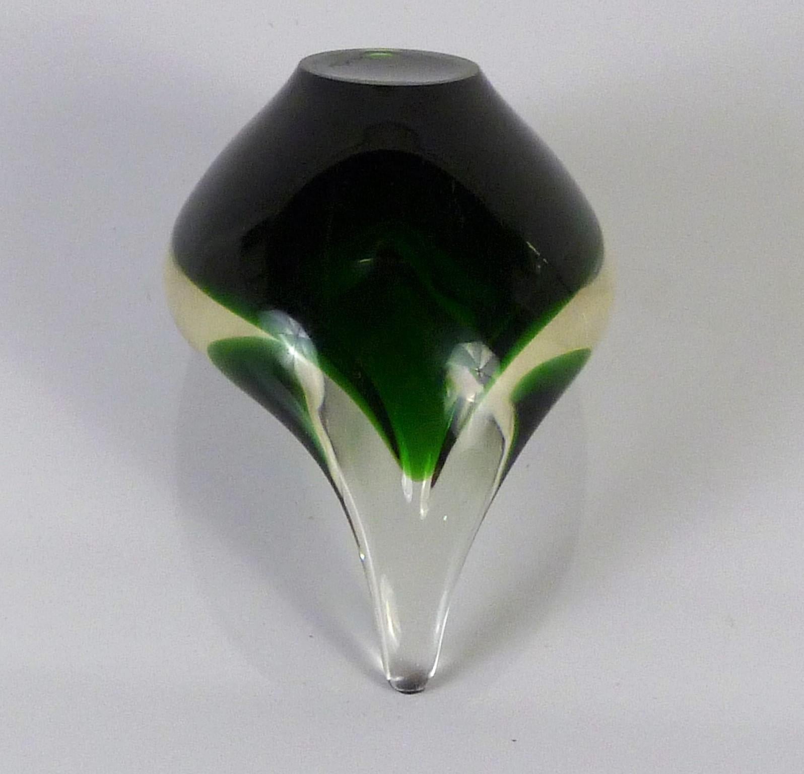 Mid-Century Modern Danish Modern Teardrop Dark Green & Clear Glass Vessel Per Luken Holmegaard 1959 For Sale