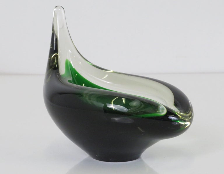 Danish Modern Teardrop Dark Green & Clear Glass Vessel Per Luken Holmegaard 1959 For Sale 1