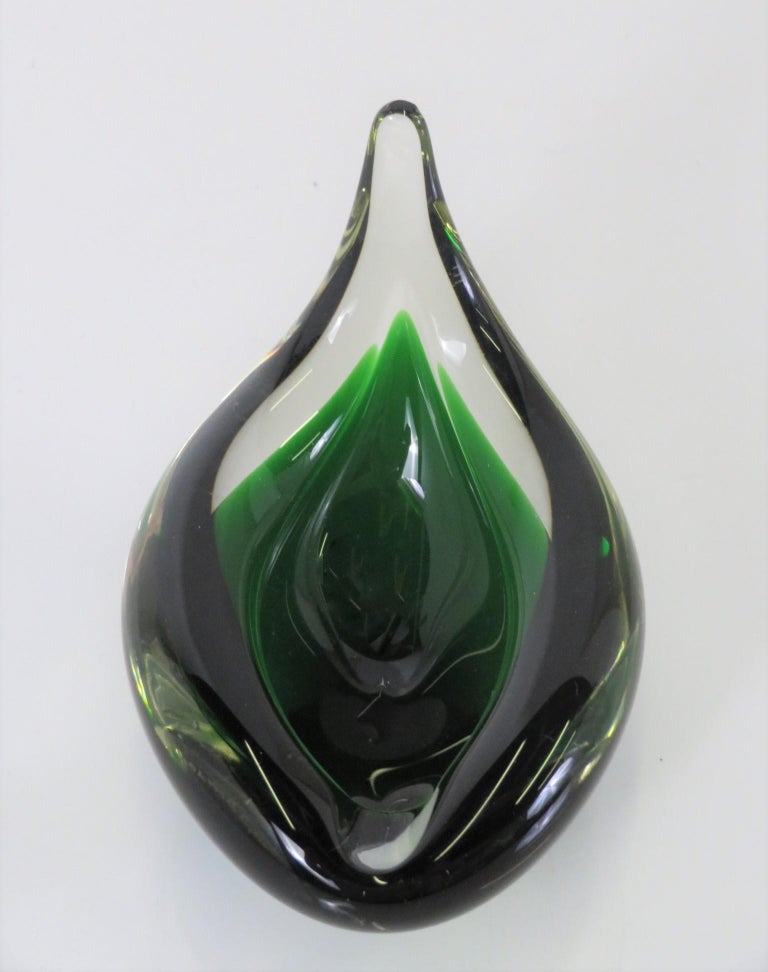 Danish Modern Teardrop Dark Green & Clear Glass Vessel Per Luken Holmegaard 1959 For Sale 2