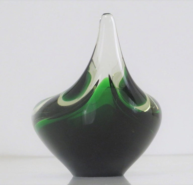Danish Modern Teardrop Dark Green & Clear Glass Vessel Per Luken Holmegaard 1959 For Sale 3