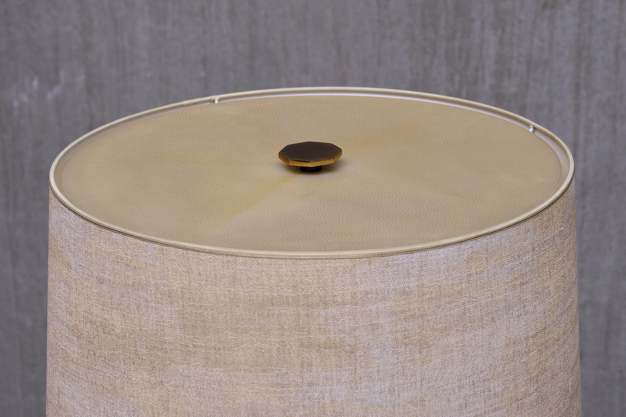 Danish Modern Three Legged Floor Lamp in Brass, Teak and Textured Shade, 1950s 5