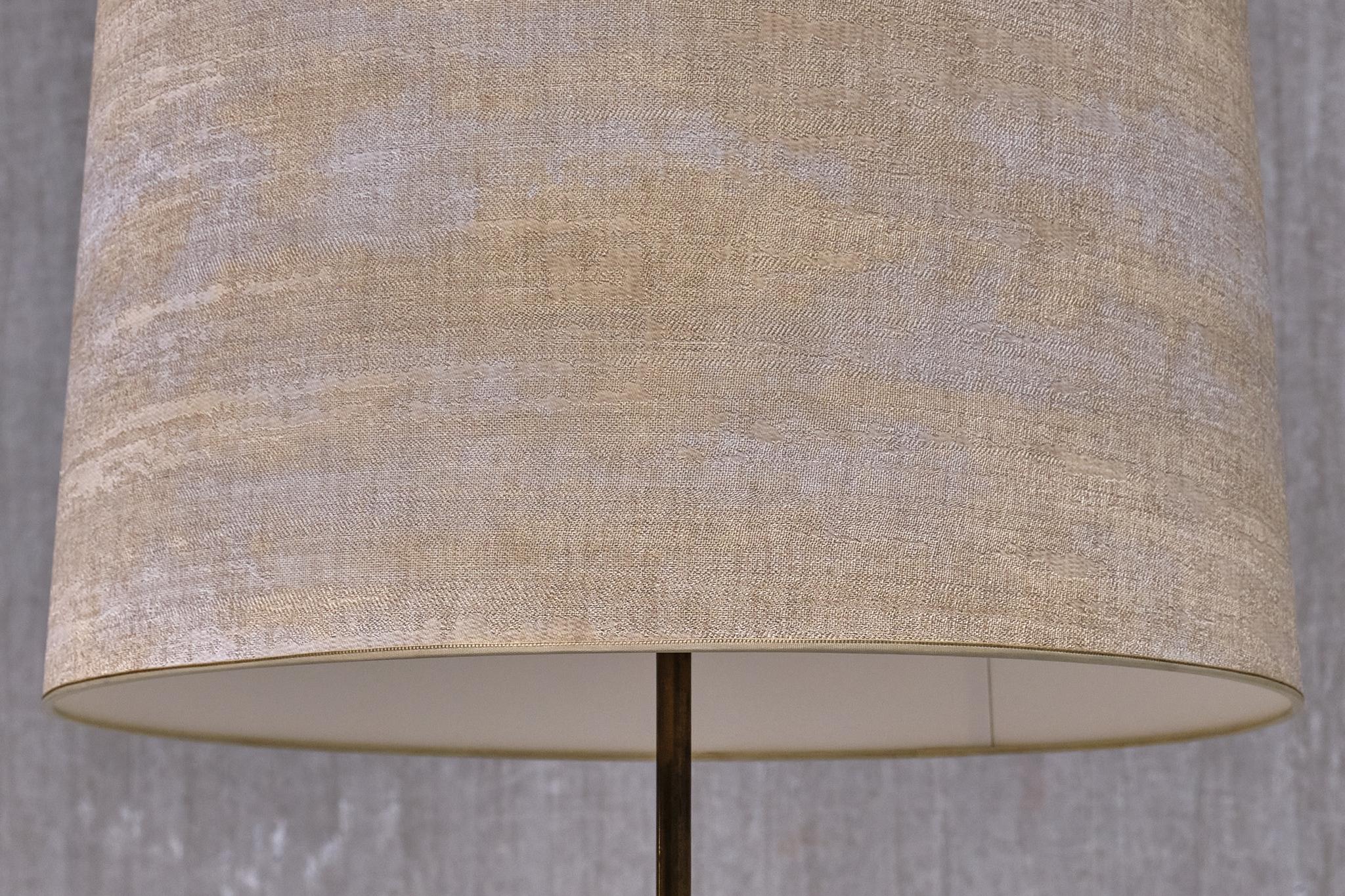 Scandinavian Modern Danish Modern Three Legged Floor Lamp in Brass, Teak and Textured Shade, 1950s