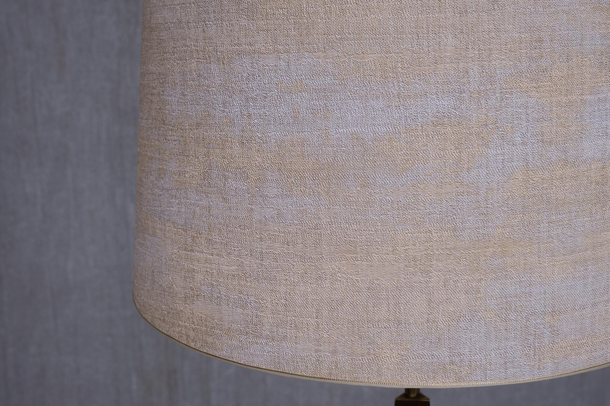 Danish Modern Three Legged Floor Lamp in Brass, Teak and Textured Shade, 1950s 4