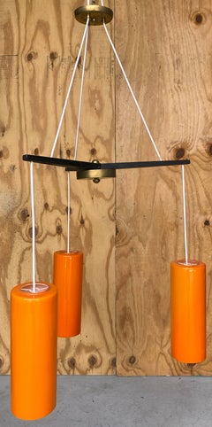 Danish Modern Three- Light Holmegaard Orange Glass Chandelier/ Pendant