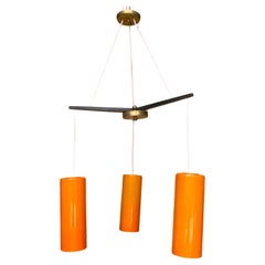 Danish Modern Three- Light Holmegaard Orange Glass Chandelier/ Pendant