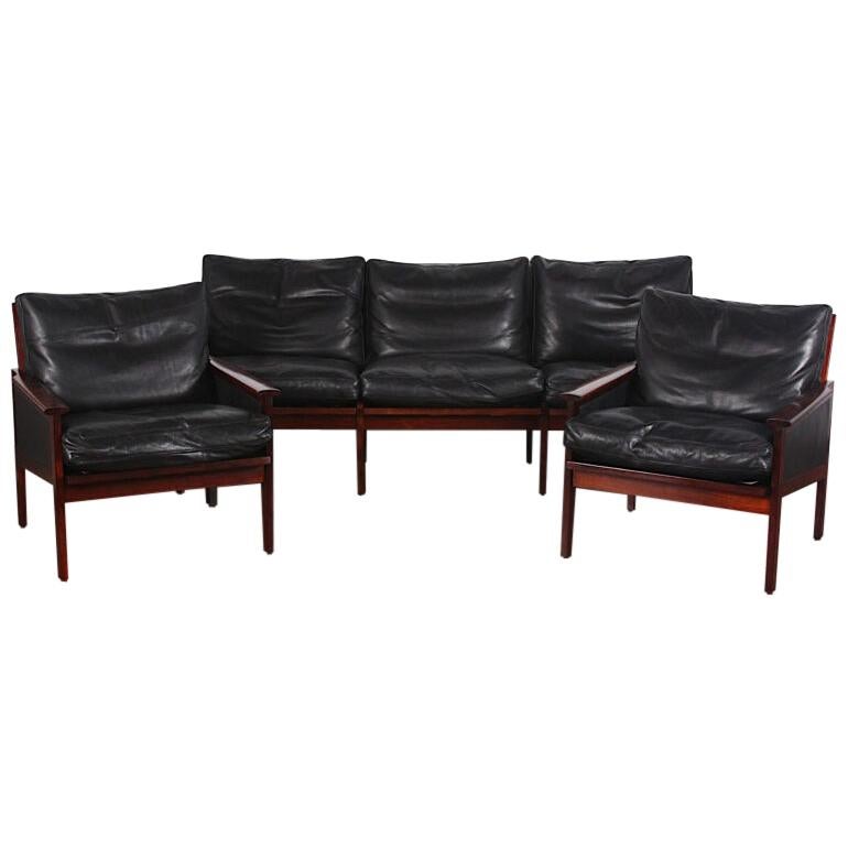 Danish Modern Three-Piece Sofa and Pair of Armchairs by Illum Wikkelso