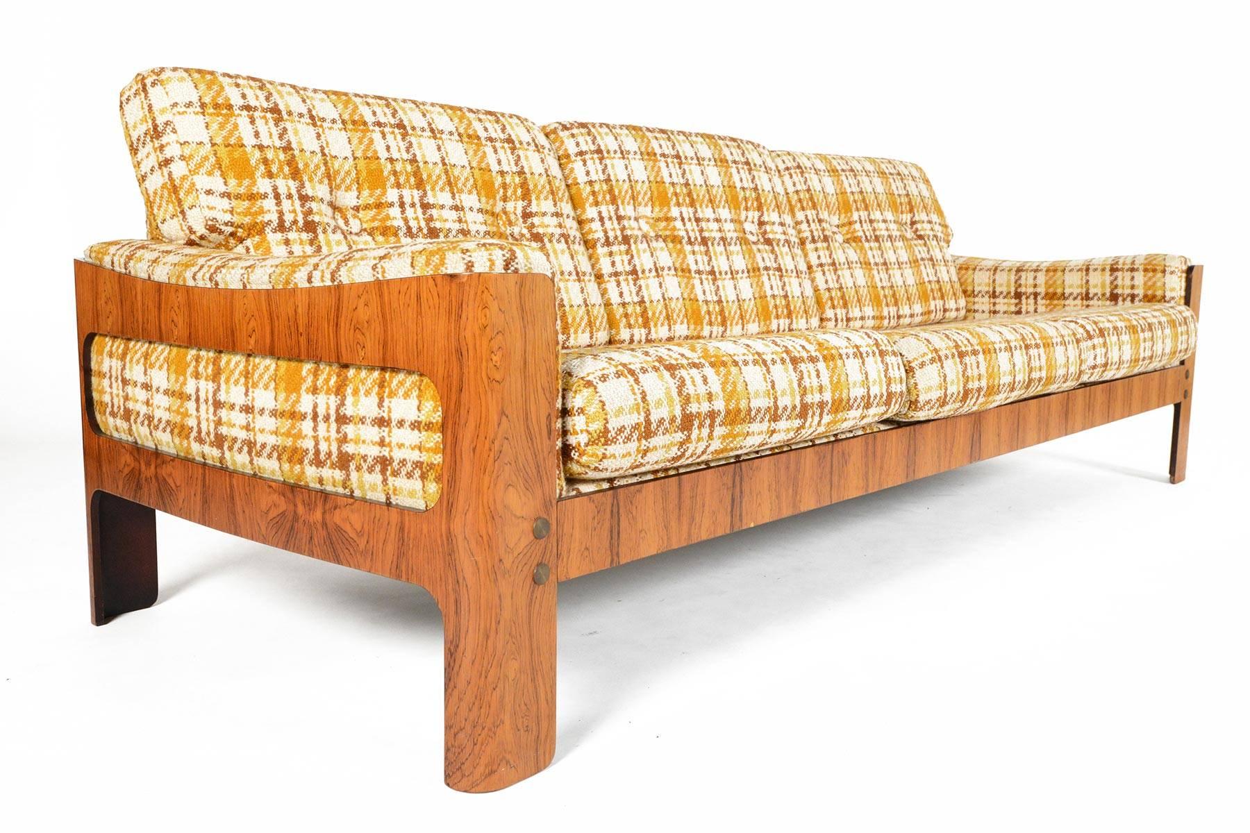 Mid-20th Century Danish Modern Three-Seat Midcentury Sofa in Bent Ply and Rosewood