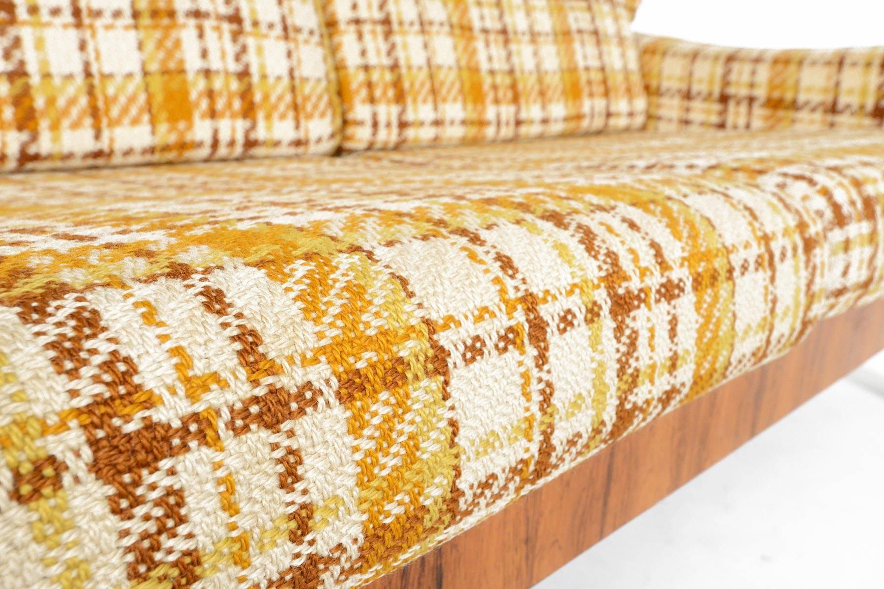 Wool Danish Modern Three-Seat Midcentury Sofa in Bent Ply and Rosewood