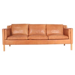 Vintage Danish Modern Three-Seat Sofa in Patinated Leather by Stouby, 1980s