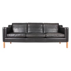 Vintage Danish Modern Three-Seat Sofa in Patinated Leather by Stouby, 1980s