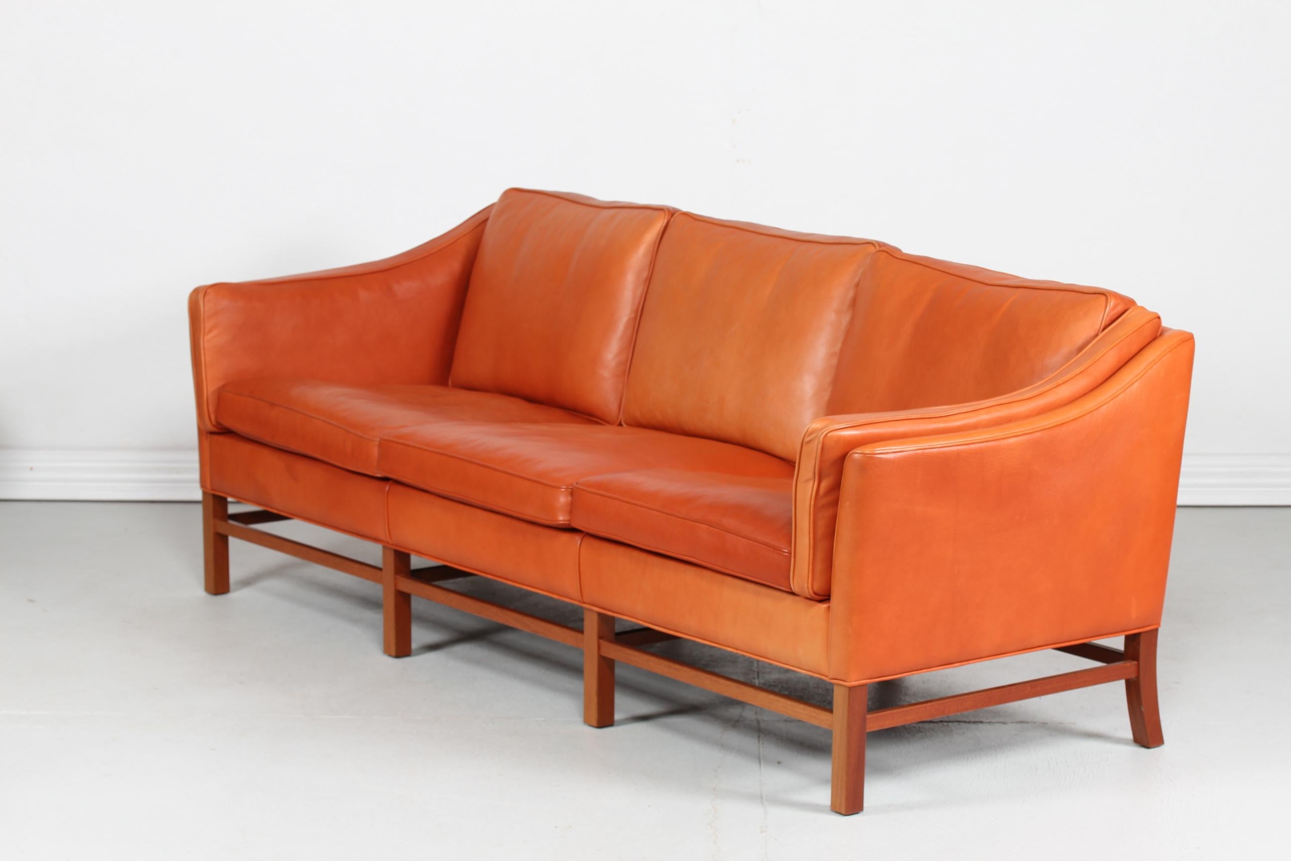 Danish Modern 3-Seat Sofa by Grant Furniture with Cognac-Colored Leather 1980s 6