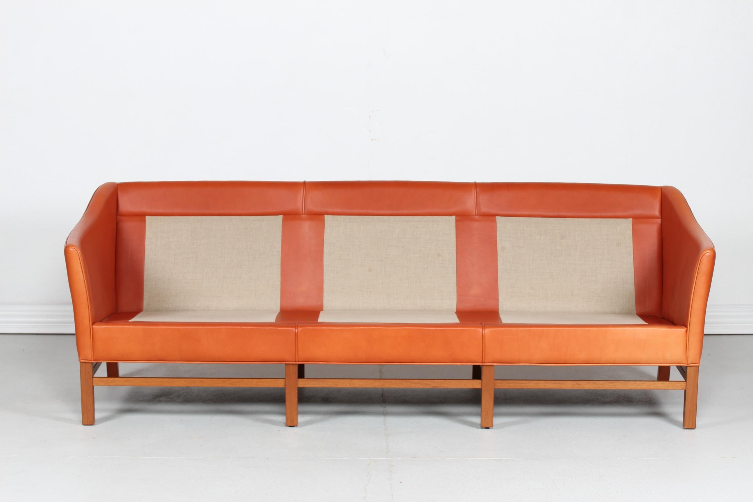 Danish Modern 3-Seat Sofa by Grant Furniture with Cognac-Colored Leather 1980s 7
