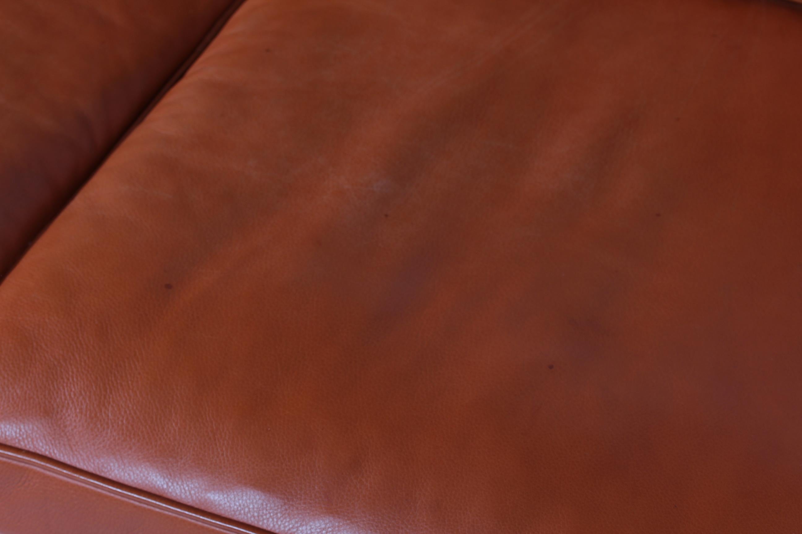 Mahogany Danish Modern 3-Seat Sofa by Grant Furniture with Cognac-Colored Leather 1980s