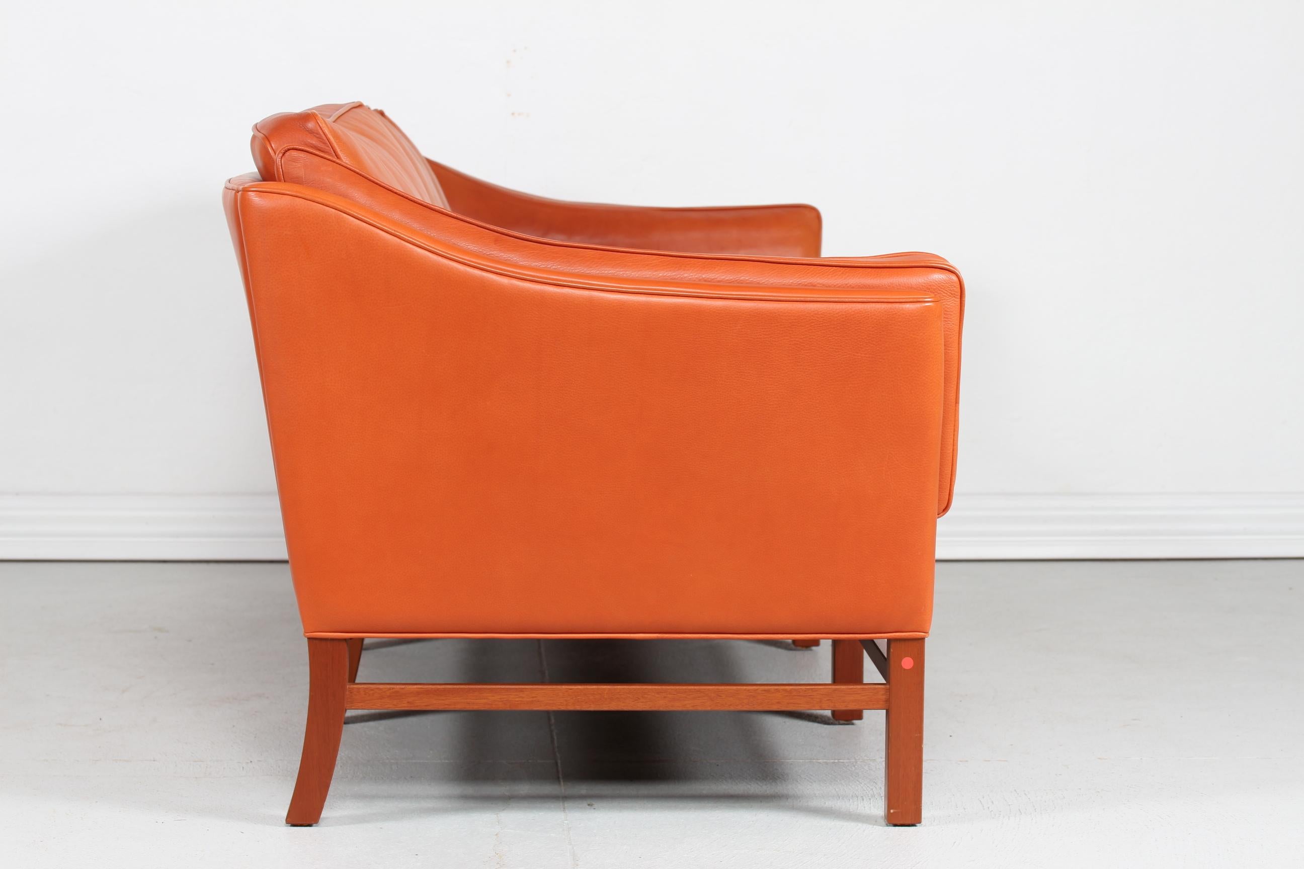 Danish Modern 3-Seat Sofa by Grant Furniture with Cognac-Colored Leather 1980s 1