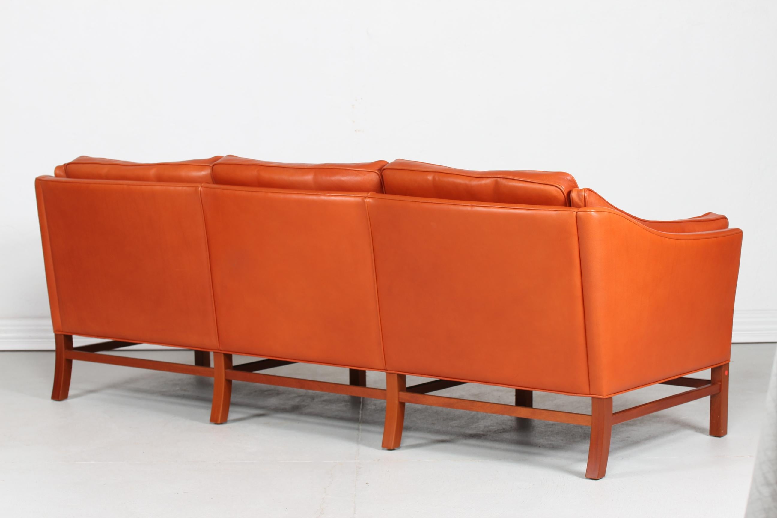 Danish Modern 3-Seat Sofa by Grant Furniture with Cognac-Colored Leather 1980s 2