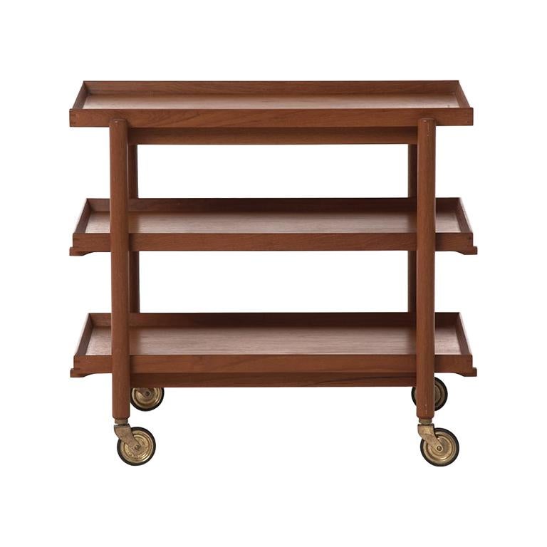 Scandinavian Modern Teak Expandable TwoTier Bar Serving Cart For Sale