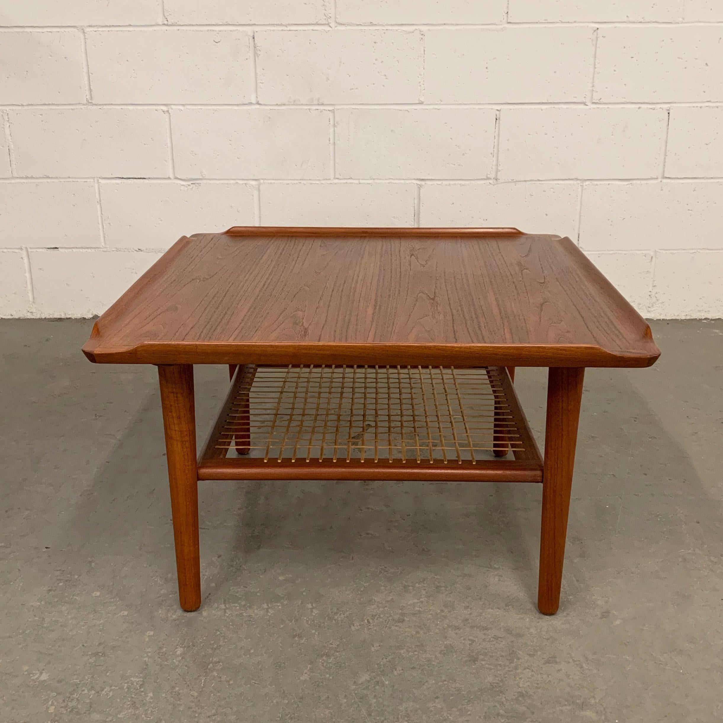 Cane Danish Modern Tiered Teak Coffee Occasional Table