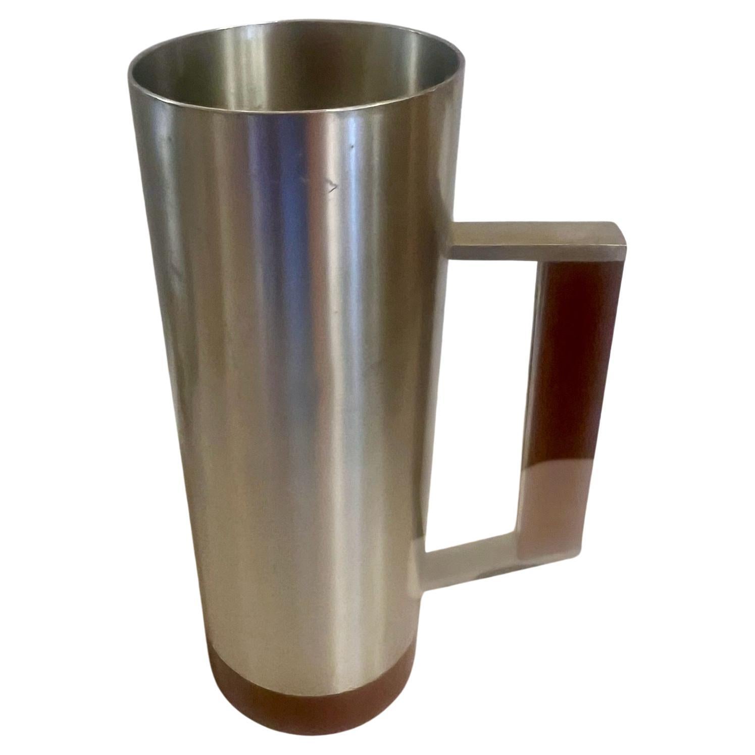 Scandinavian Modern Danish Modern tiki Era Royal Selangor Tall Pewter & Teak Mug Tankard Steins Set For Sale