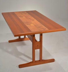 Danish Modern Tile Inlay Teak Desk or Dining Table