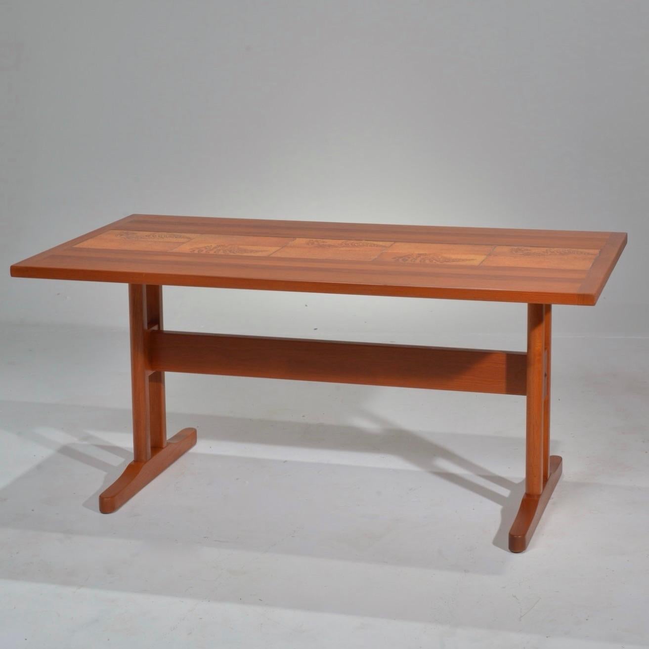 Danish Modern Tile Inlay Teak Desk or Dining Table For Sale 1