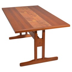 Table de bureau ou de salle à manger danoise moderne en teck incrusté de carreaux