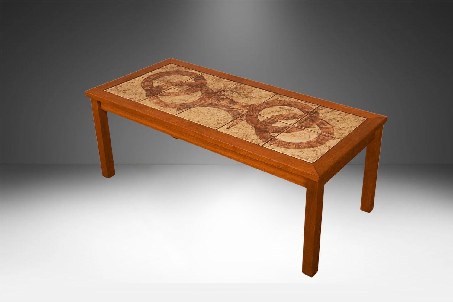 Ceramic Danish Modern Tile Top Coffee Table For Sale
