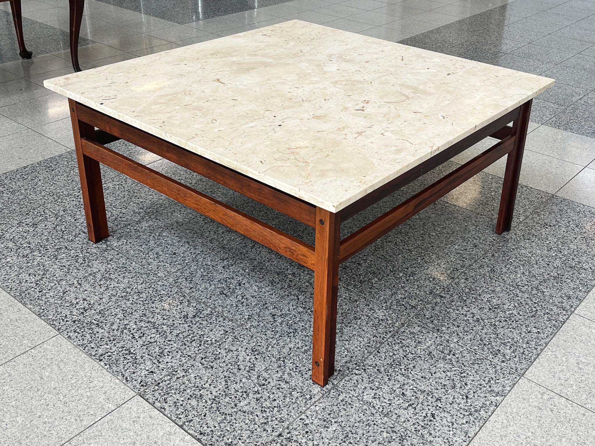 Scandinavian Modern Danish Modern Travertine Top & Rosewood Coffee Table For Sale