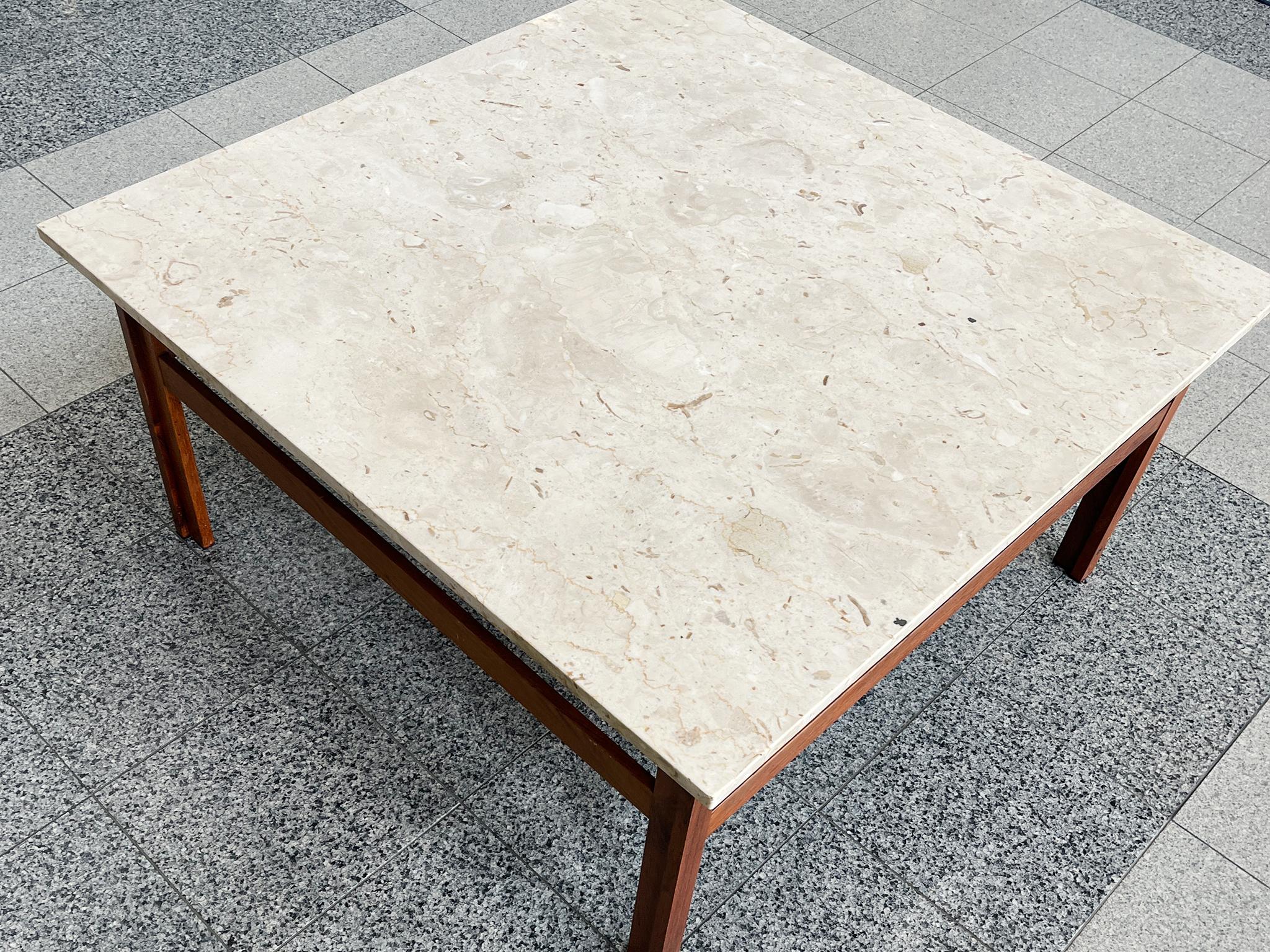 Danish Modern Travertine Top & Rosewood Coffee Table In Good Condition For Sale In New York, NY