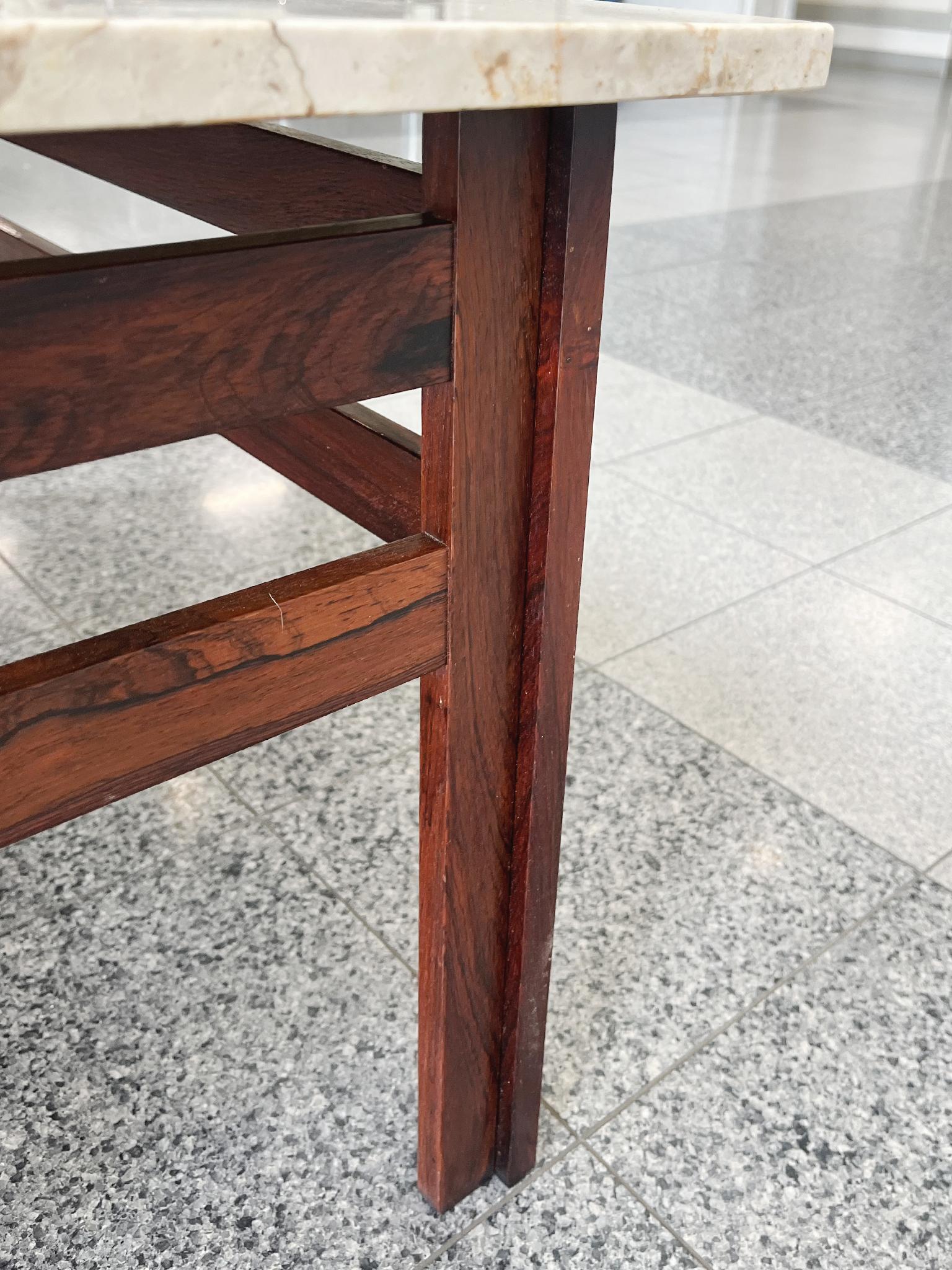 Danish Modern Travertine Top & Rosewood Coffee Table For Sale 2
