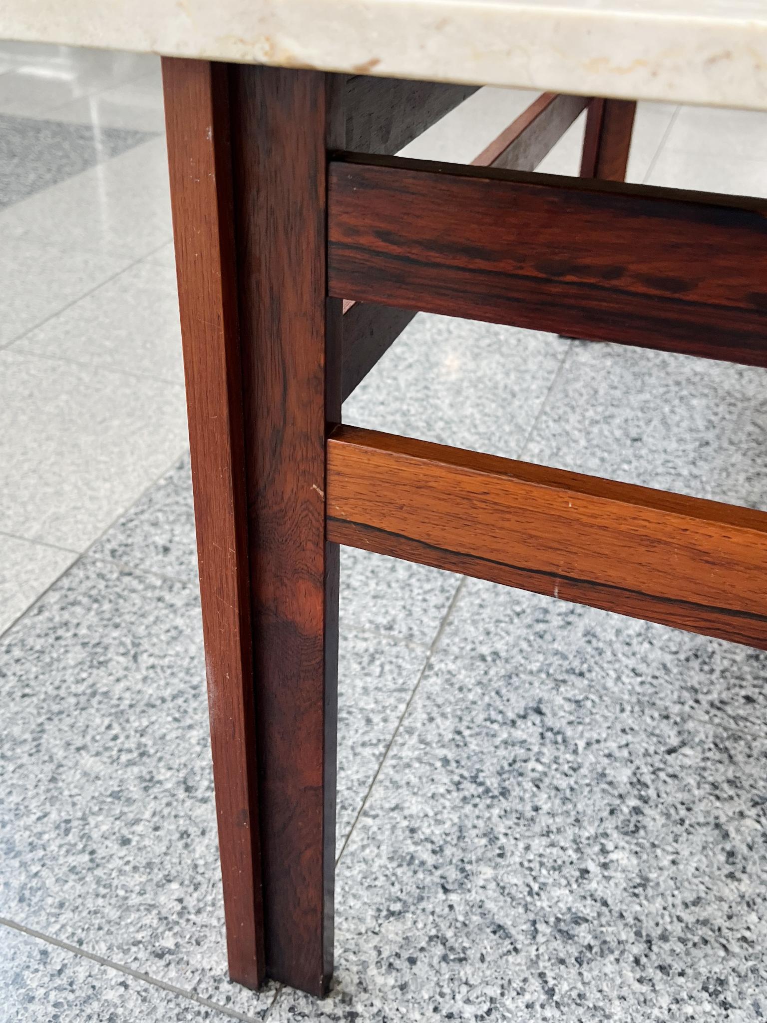 Danish Modern Travertine Top & Rosewood Coffee Table For Sale 3